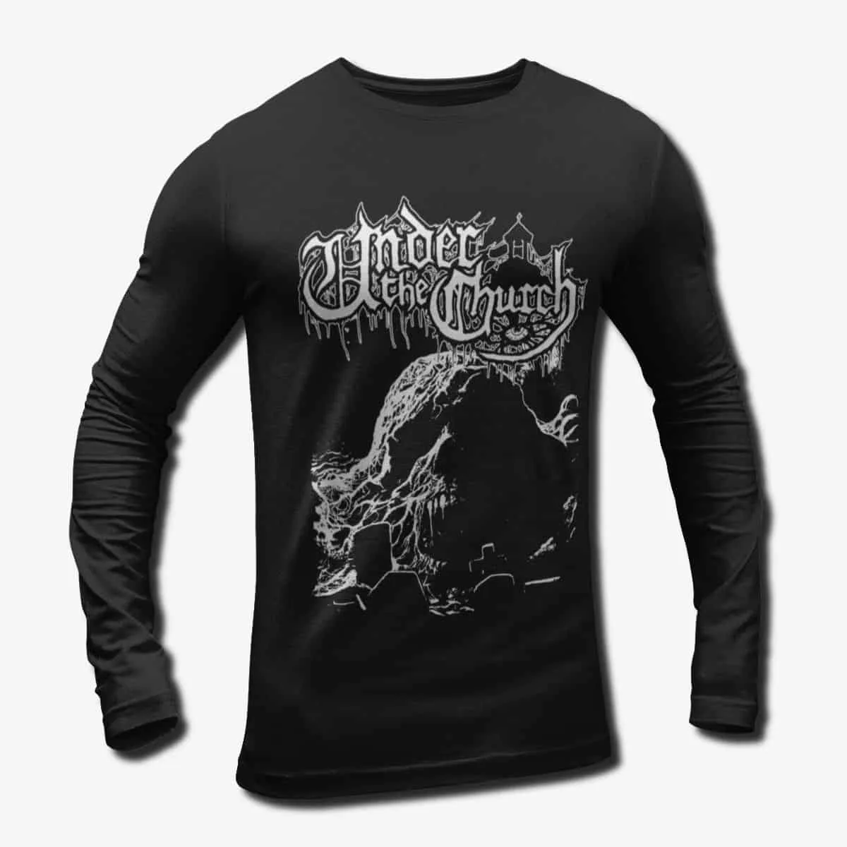 Under The Church Band Long Sleeve T-Shirt, Under The Church Logo Artwork Longsleeve Tee, Death Metal Merch