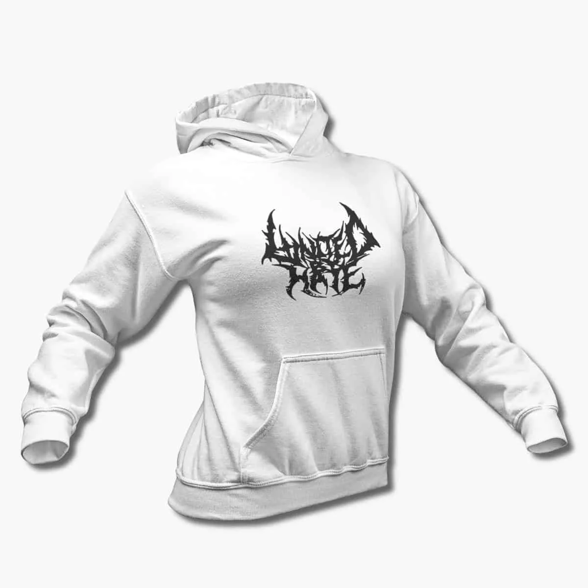 United by Hate Hoodie, United by Hate Logo White Hooded Pullover, Death Metal Merchandise
