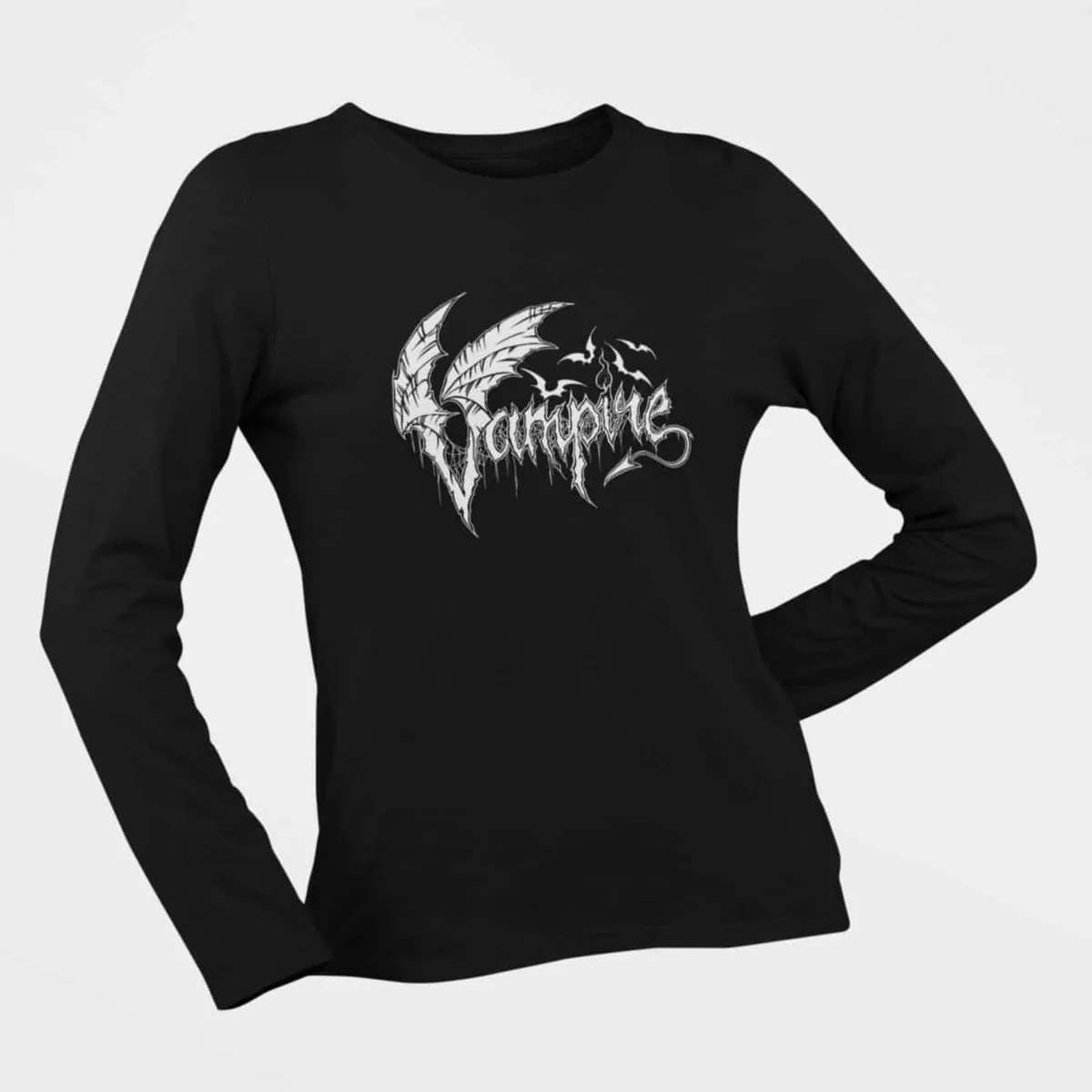 Vampire Long Sleeve T-Shirt, Vampire Logo Black Longsleeve T-Shirt, Thrash Metal Merchandise