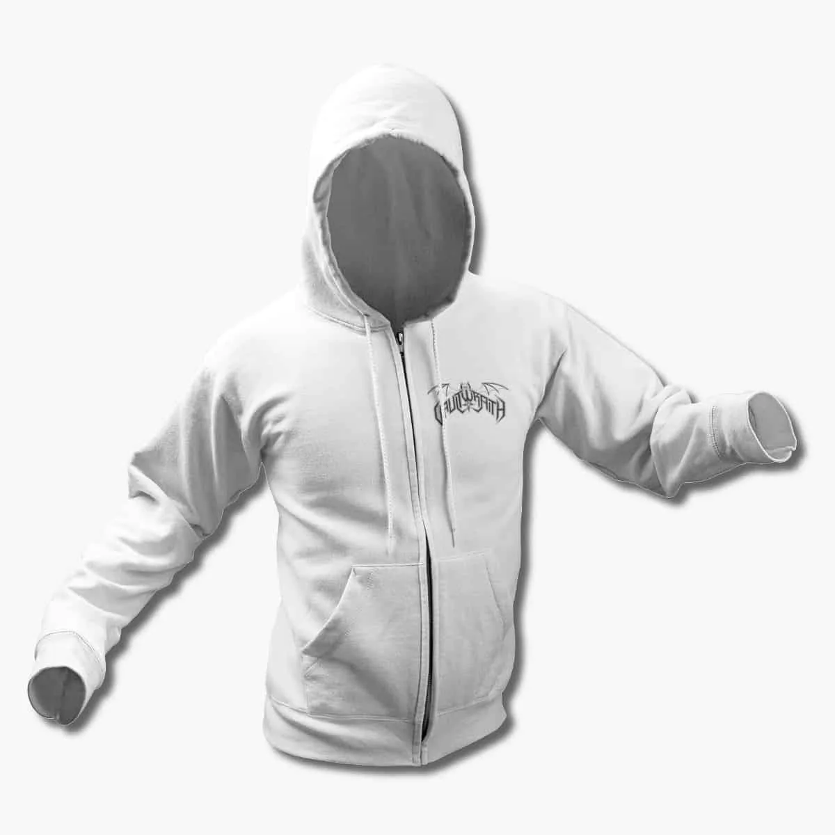 Vaultwraith Zip Up Hoodie, Vaultwraith Logo White Zipper Hoodie, Black Metal Merchandise
