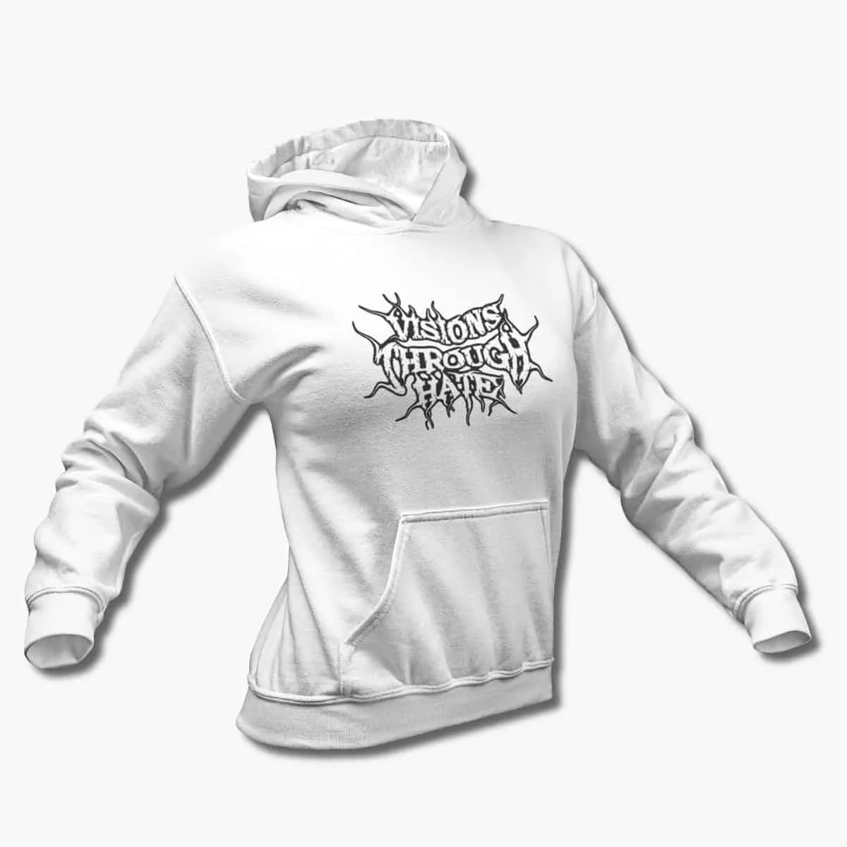 Visions Through Hate Hoodie, Visions Through Hate Logo White Hooded Pullover, Brutal Death Metal Merchandise