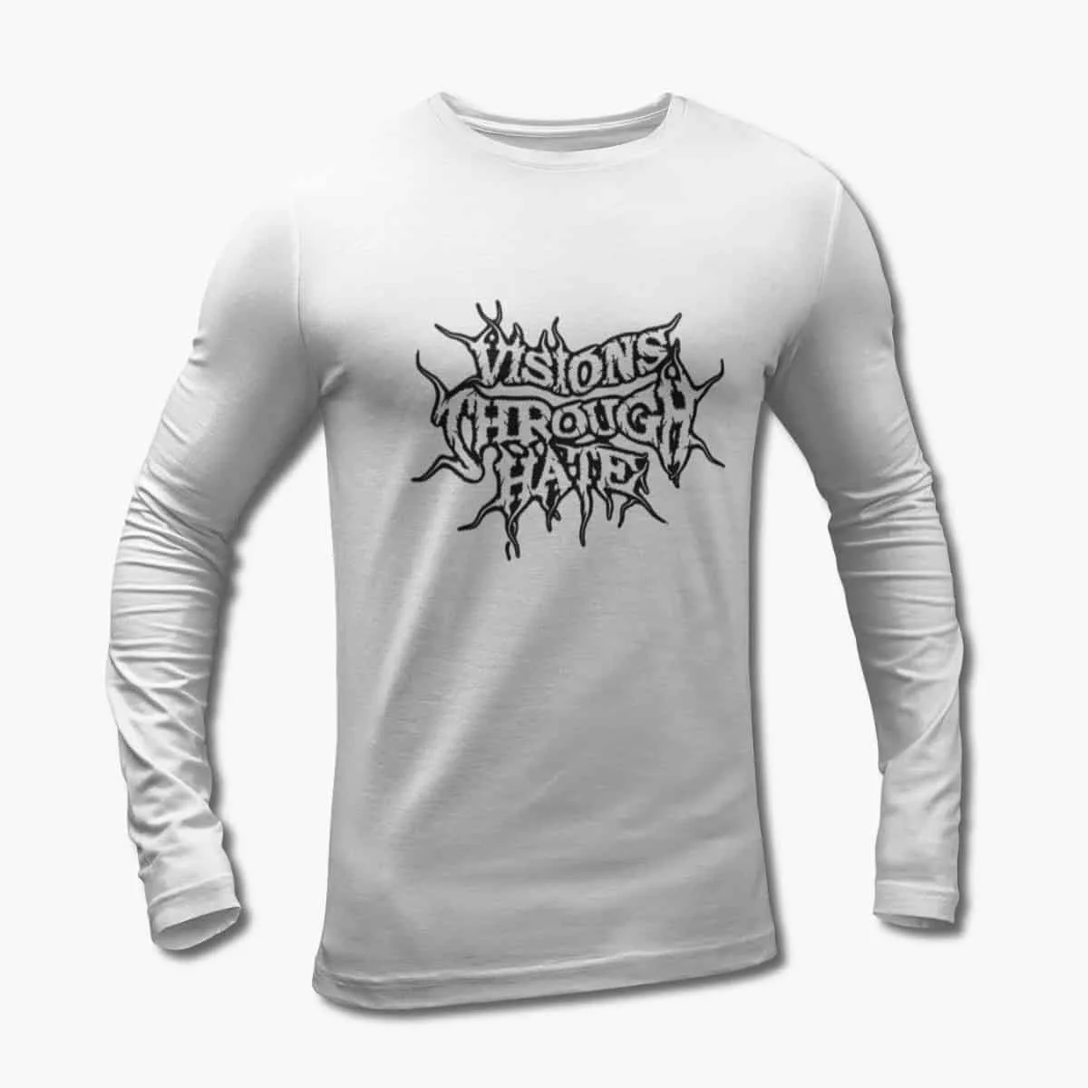 Visions Through Hate Long Sleeve T-Shirt, Visions Through Hate Logo White Longsleeve T-Shirt, Brutal Death Metal Merchandise