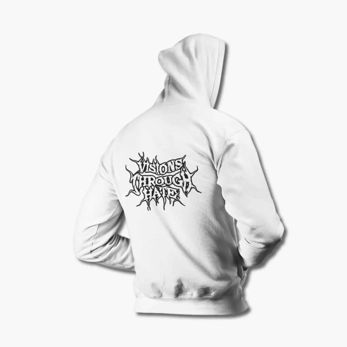 Visions Through Hate Zip Up Hoodie, Visions Through Hate Logo White Zipper Hoodie, Brutal Death Metal Merchandise