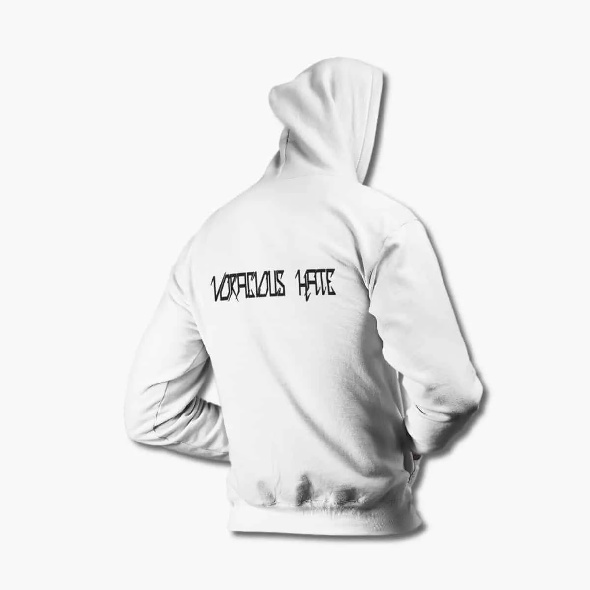 Voracious Hate Hoodie, Voracious Hate Logo White Hooded Pullover, Death Metal Merchandise