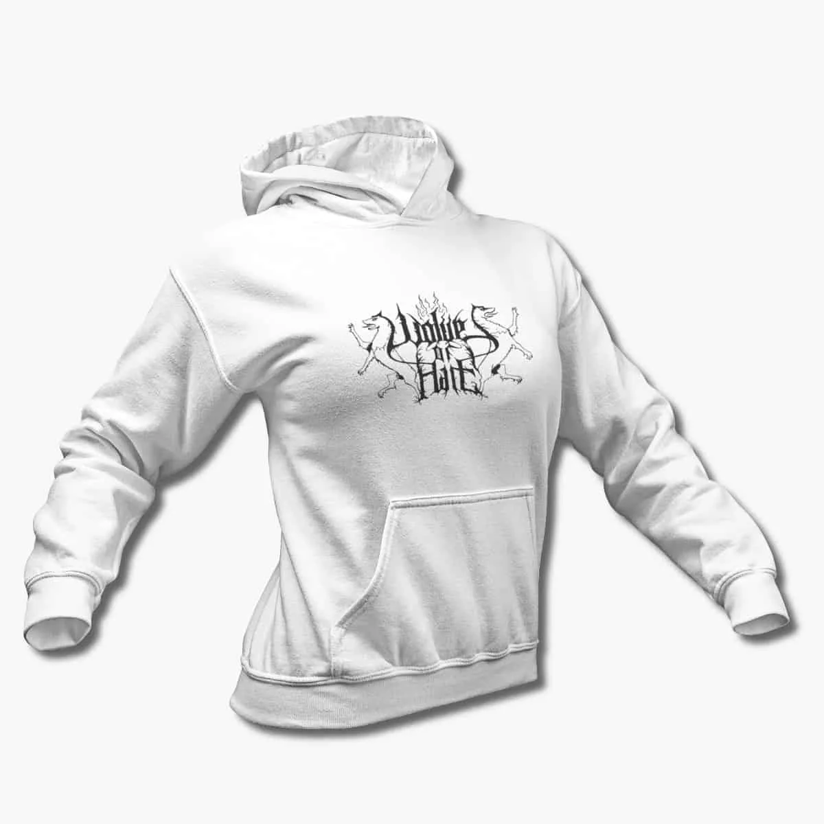 Wolves of Hate Hoodie, Wolves of Hate Logo White Hooded Pullover, Black Metal, Viking Metal Merchandise