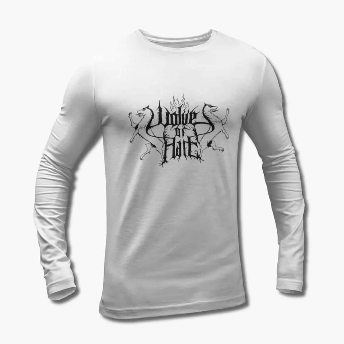 Wolves of Hate Long Sleeve T-Shirt, Wolves of Hate Logo White Longsleeve T-Shirt, Black Metal, Viking Metal Merchandise