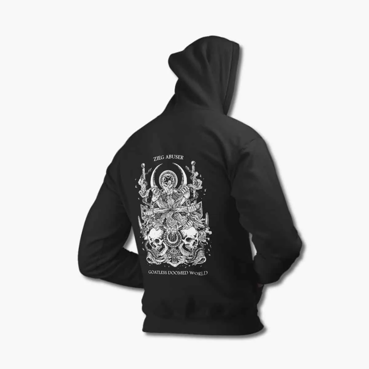 Zieg Abuser Hoodie, Zieg Abuser Goatless Doomed World Black Hoodie, Thrash Metal Merchandise