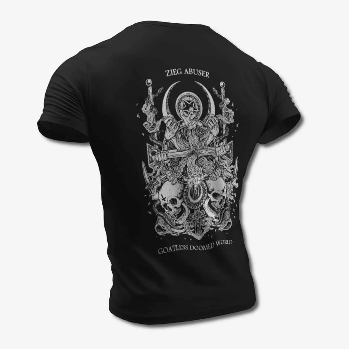 Zieg Abuser T-Shirt, Zieg Abuser Goatless Doomed World Black T-Shirt, Thrash Metal Merchandise