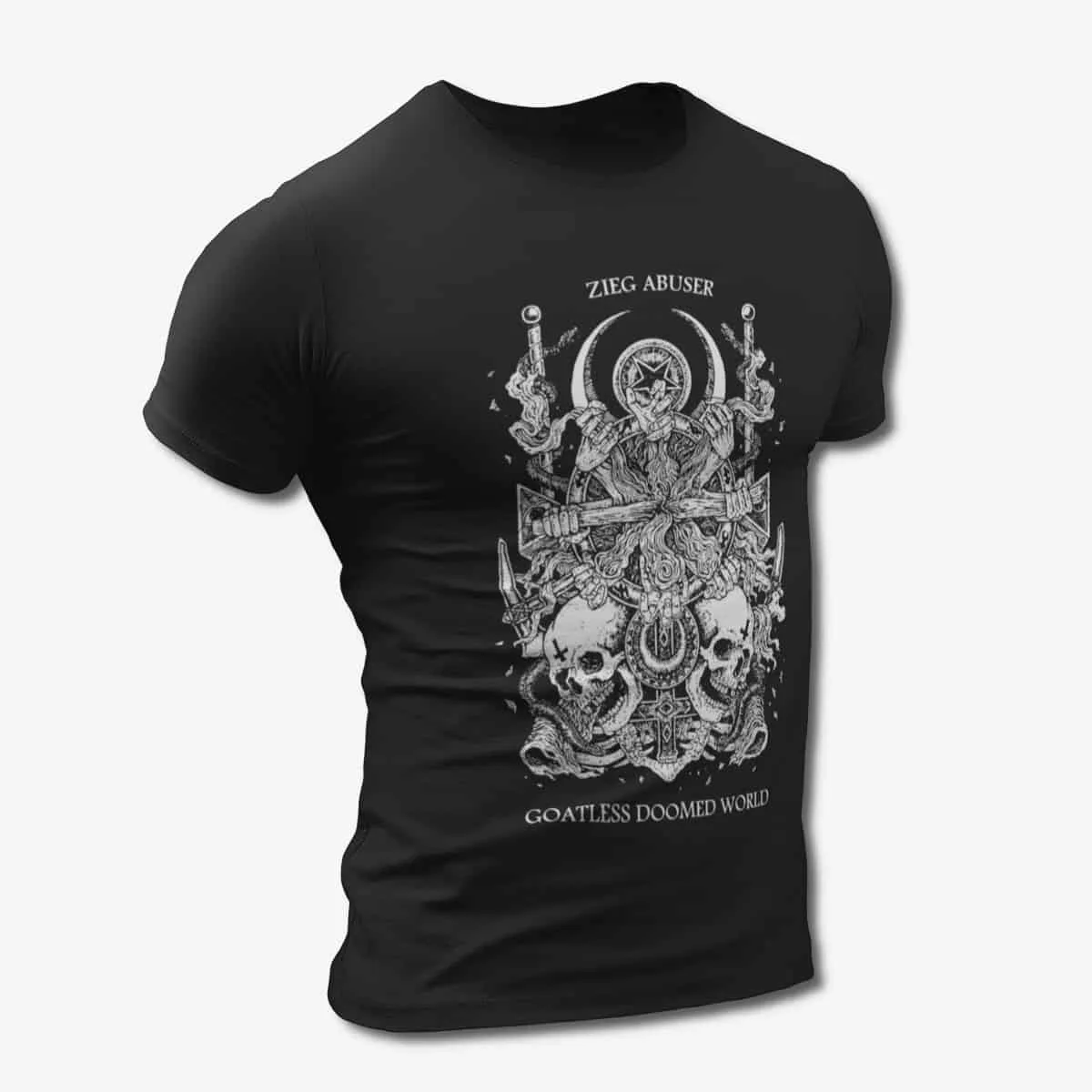 Zieg Abuser T-Shirt, Zieg Abuser Goatless Doomed World Black T-Shirt, Thrash Metal Merchandise